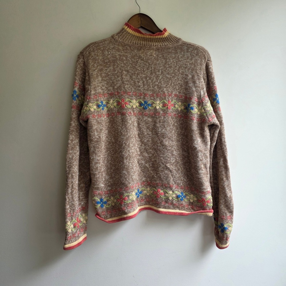 Christopher & Banks Vintage Y2K 2003 Floral Hand Embroidered Sweater Brown Med - Picture 2 of 7